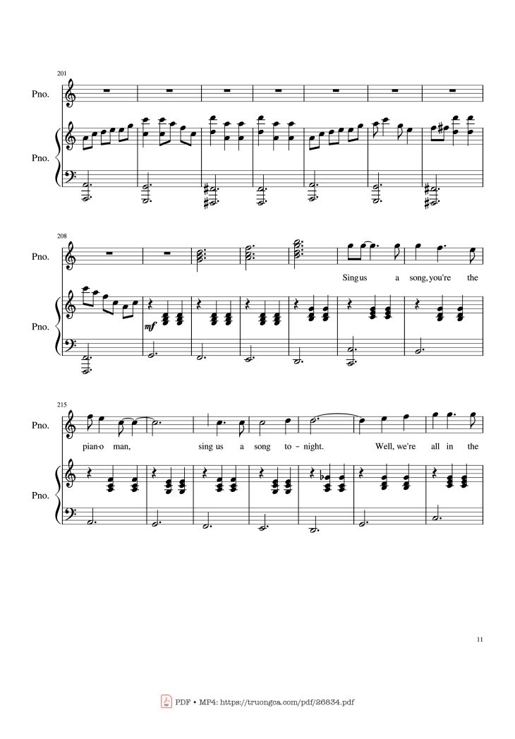 Page 11 of the piano sheet music PDF Piano – Piano Man (Vocal-Piano) by Words and Music by Billy Joel