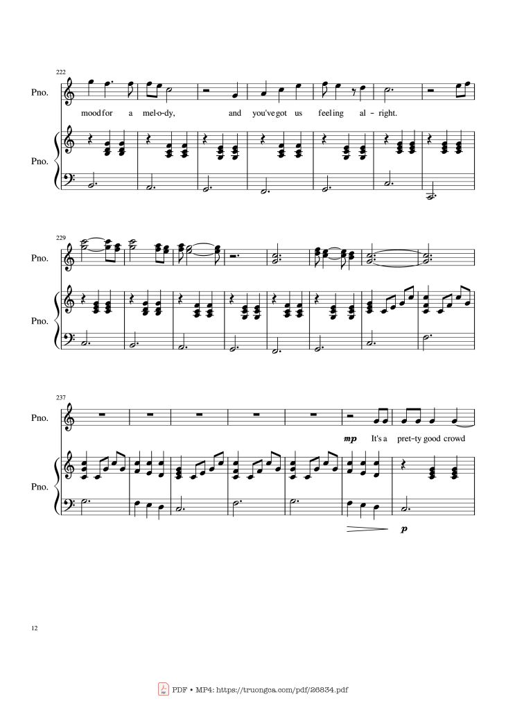 Page 12 of the piano sheet music PDF Piano – Piano Man (Vocal-Piano) by Words and Music by Billy Joel