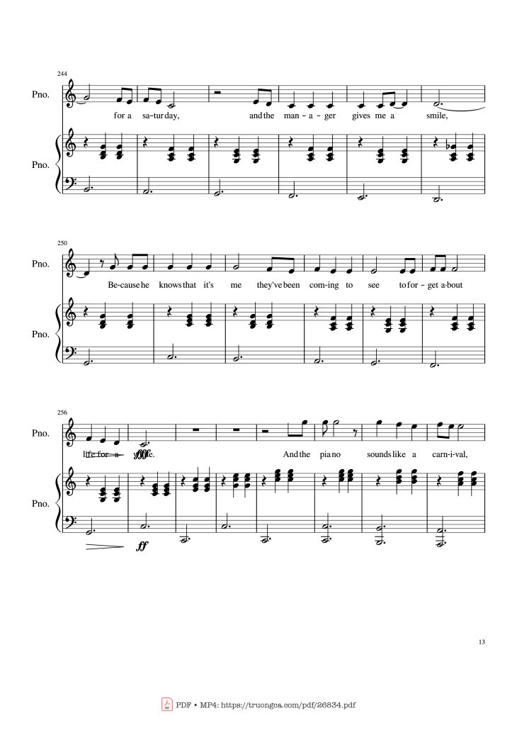 Page 13 of the piano sheet music PDF Piano – Piano Man (Vocal-Piano) by Words and Music by Billy Joel