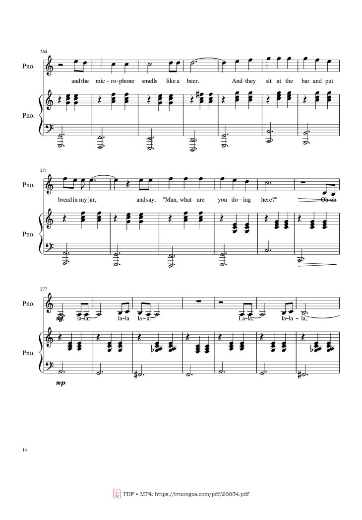 Page 14 of the piano sheet music PDF Piano – Piano Man (Vocal-Piano) by Words and Music by Billy Joel