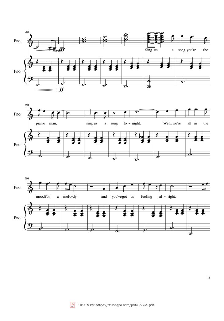 Page 15 of the piano sheet music PDF Piano – Piano Man (Vocal-Piano) by Words and Music by Billy Joel