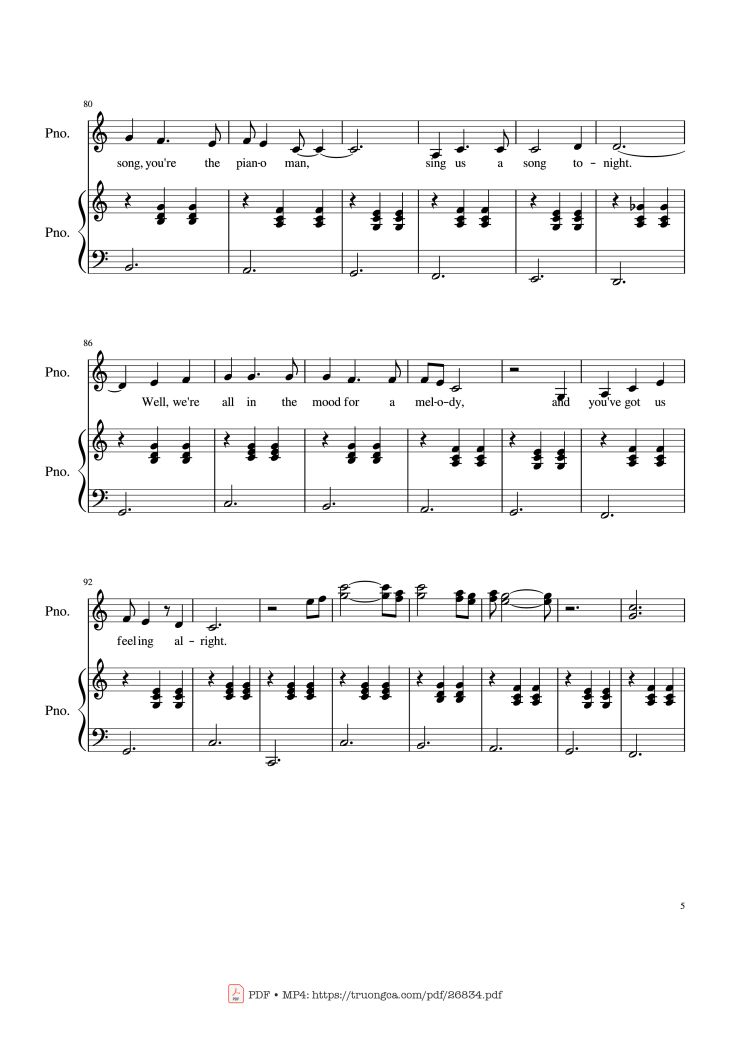 Page 5 of the piano sheet music PDF Piano – Piano Man (Vocal-Piano) by Words and Music by Billy Joel