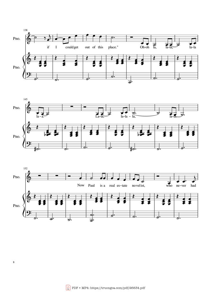 Page 8 of the piano sheet music PDF Piano – Piano Man (Vocal-Piano) by Words and Music by Billy Joel