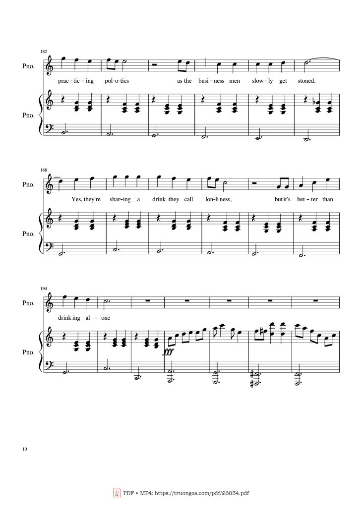 Page 10 of the piano sheet music PDF Piano – Piano Man (Vocal-Piano) by Words and Music by Billy Joel