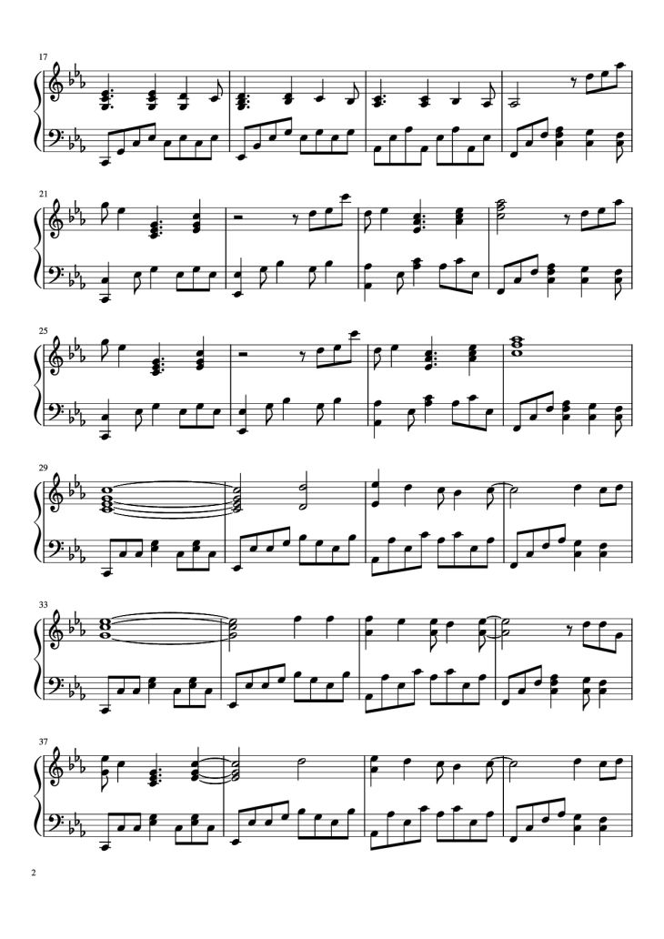 Page 2 of the piano sheet music PDF Piano – Map of the Problematique Piano by Muse arr. Aphelea