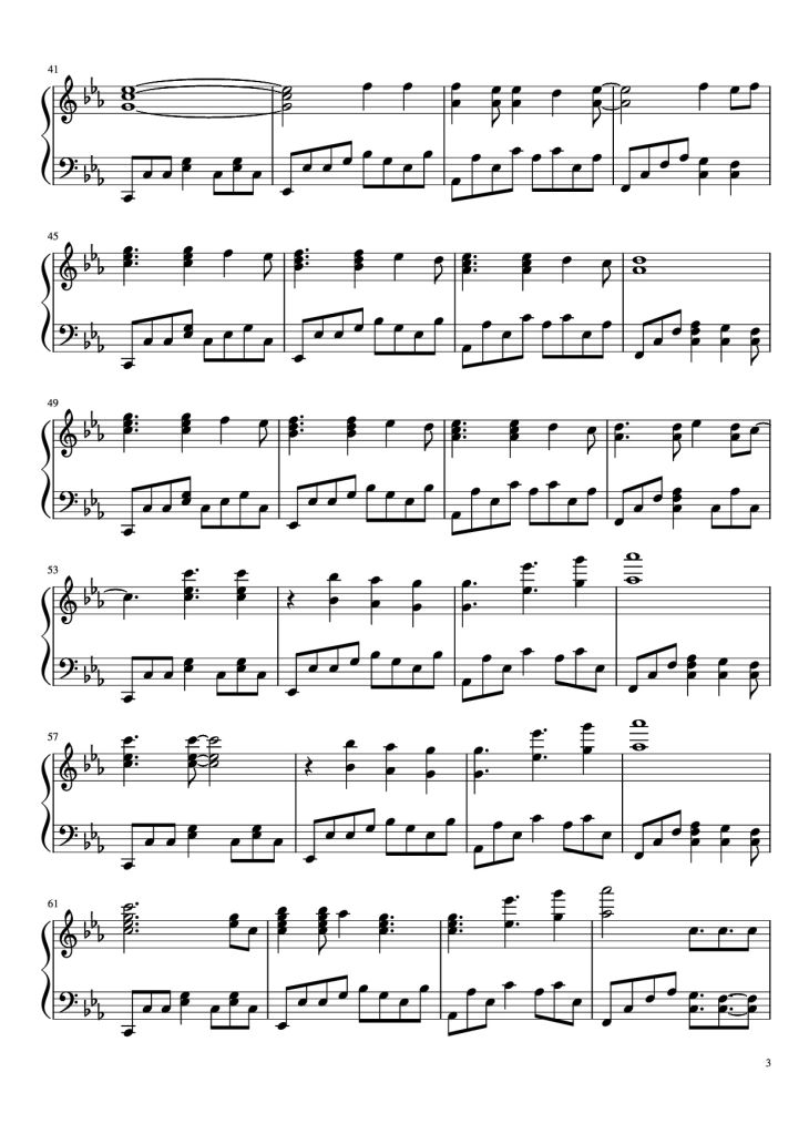 Page 3 of the piano sheet music PDF Piano – Map of the Problematique Piano by Muse arr. Aphelea