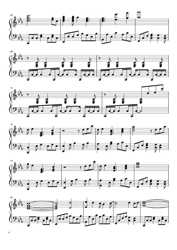 Page 4 of the piano sheet music PDF Piano – Map of the Problematique Piano by Muse arr. Aphelea
