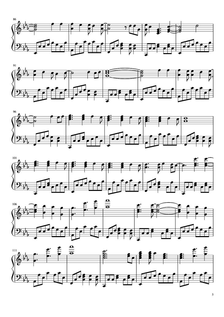 Page 5 of the piano sheet music PDF Piano – Map of the Problematique Piano by Muse arr. Aphelea