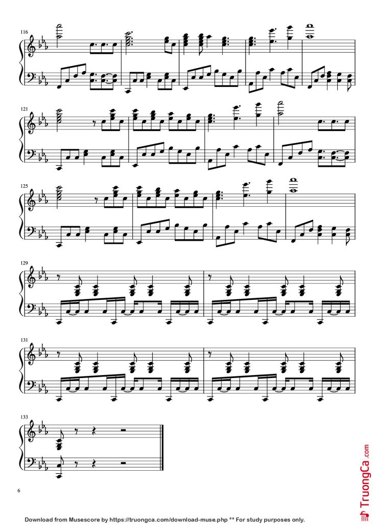Page 6 of the piano sheet music PDF Piano – Map of the Problematique Piano by Muse arr. Aphelea