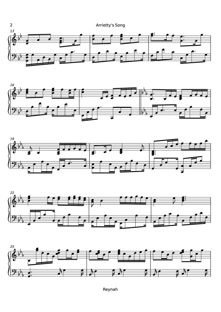 Page 2 of the piano sheet music PDF Piano – Arrietty
