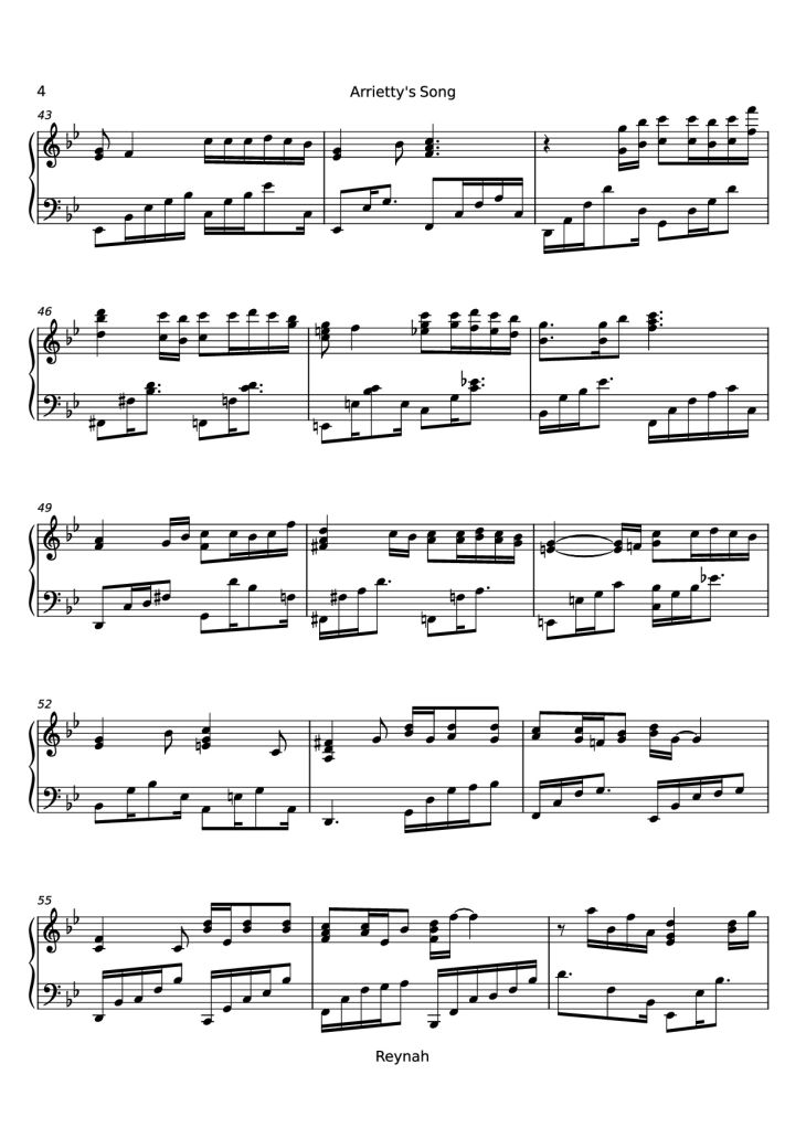 Page 4 of the piano sheet music PDF Piano – Arrietty