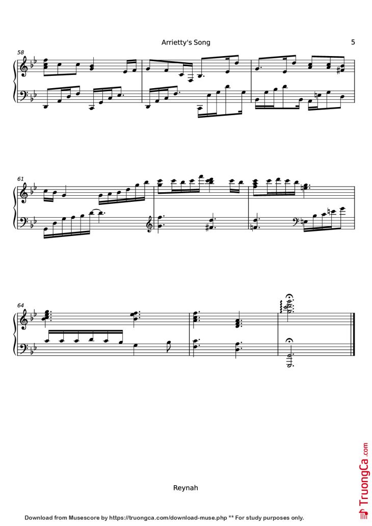Page 5 of the piano sheet music PDF Piano – Arrietty
