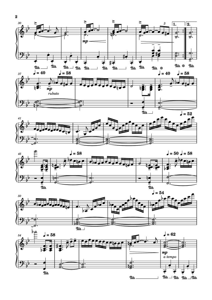 Page 2 of the piano sheet music PDF Piano – Adagio in G minor ( Albinoni) Piano by Music by Tomaso Albinoni