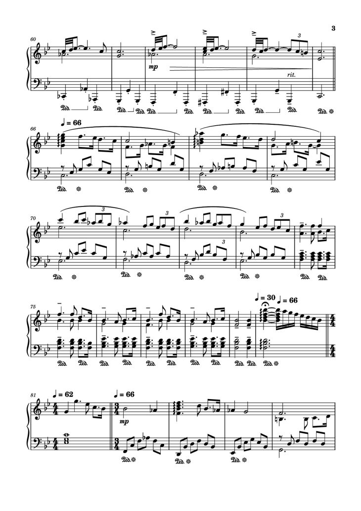 Page 3 of the piano sheet music PDF Piano – Adagio in G minor ( Albinoni) Piano by Music by Tomaso Albinoni