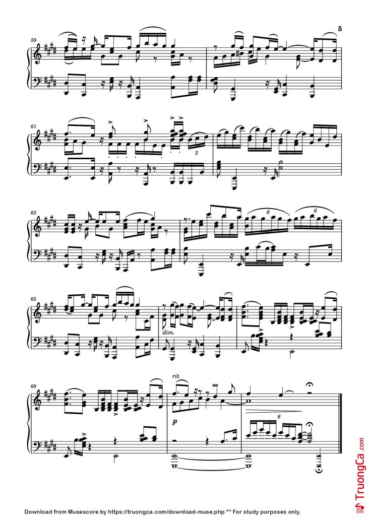 Page 5 of the piano sheet music PDF Piano – Fairouz - Kifak Enta | فيروز - كيفك إنت Piano by Ziad Rahbani | زياد الرحباني