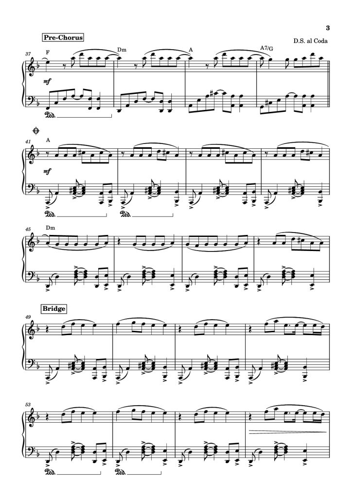 Page 3 of the piano sheet music PDF Piano – SPORTS CAR Piano by Tate McRae