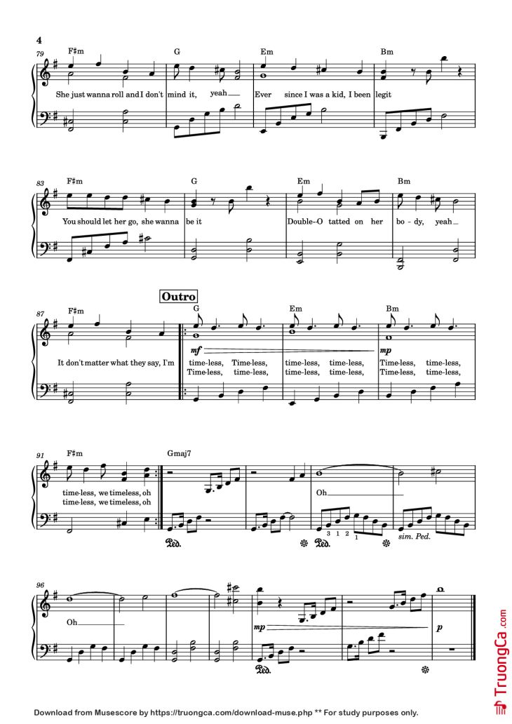 Page 4 of the piano sheet music PDF Piano – Timeless Piano by The Weeknd
