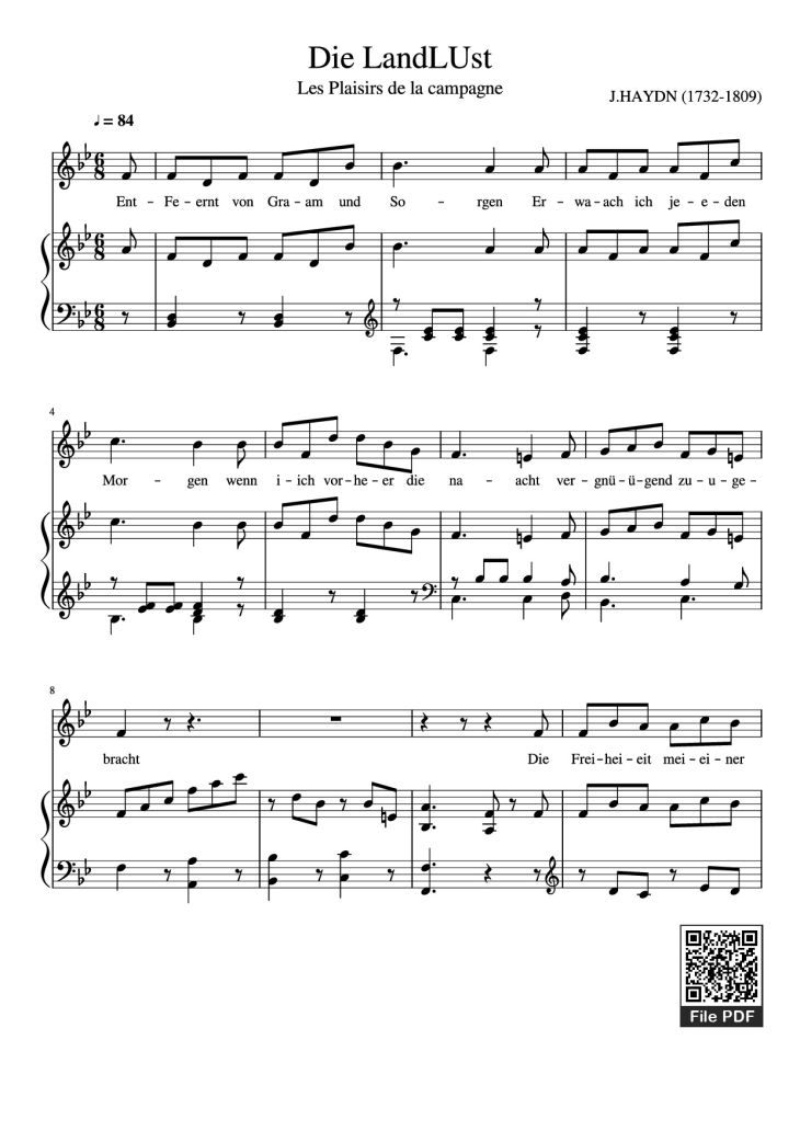 Page 1 of the piano sheet music PDF Piano – Die LandLUst Piano by J.HAYDN (1732-1809