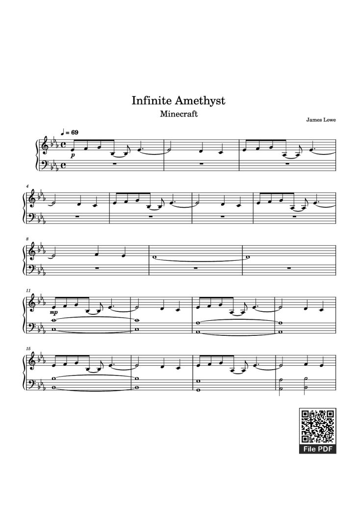Page 1 of the piano sheet music PDF Piano – Infinite Amethyst Piano by James Lowe