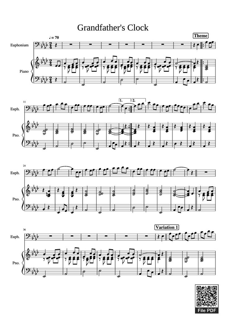 Page 1 of the piano sheet music PDF Piano – Grandfather