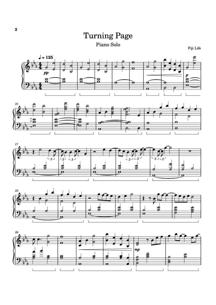 Page 2 of the piano sheet music PDF Piano – Turning Page Piano by Fiji Life