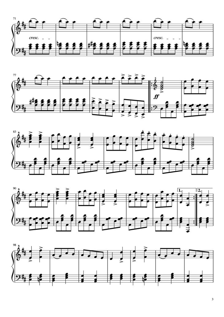 Page 3 of the piano sheet music PDF Piano – CANCAN Piano by Jacques Offenbach (1819—1880