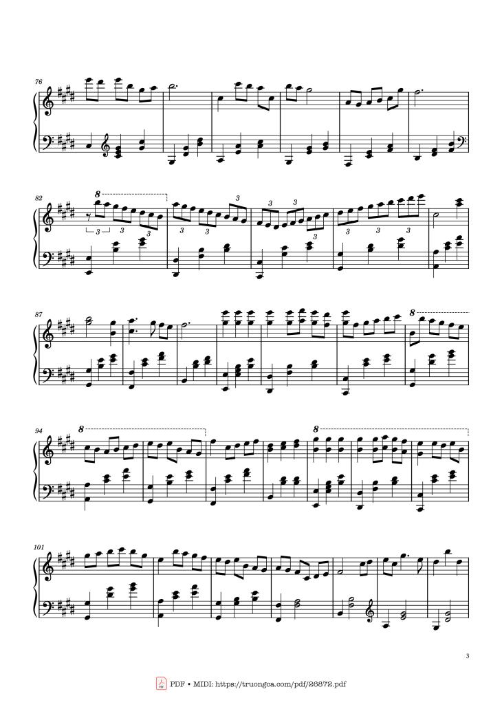 Page 3 of the piano sheet music PDF Piano – Always With Me by Joe Hisaishi