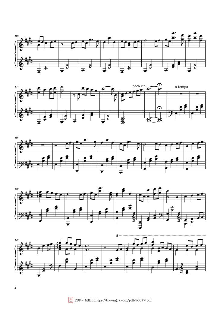 Page 4 of the piano sheet music PDF Piano – Always With Me by Joe Hisaishi
