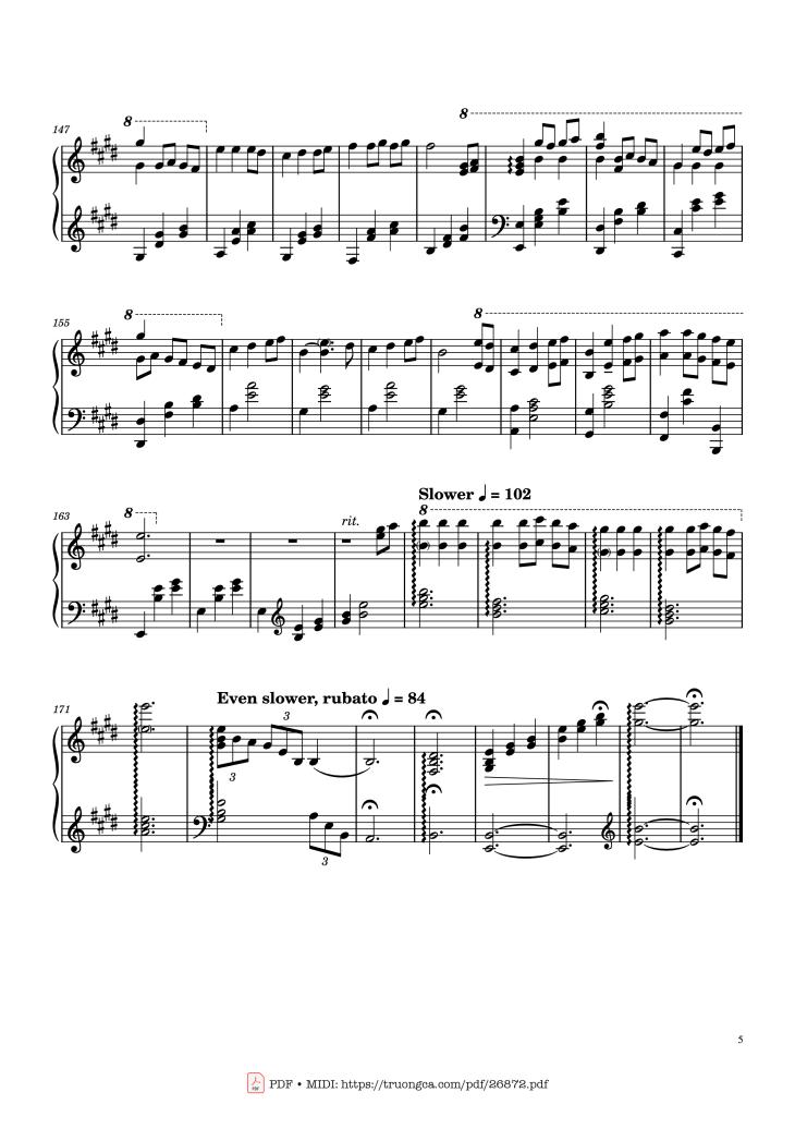 Page 5 of the piano sheet music PDF Piano – Always With Me by Joe Hisaishi