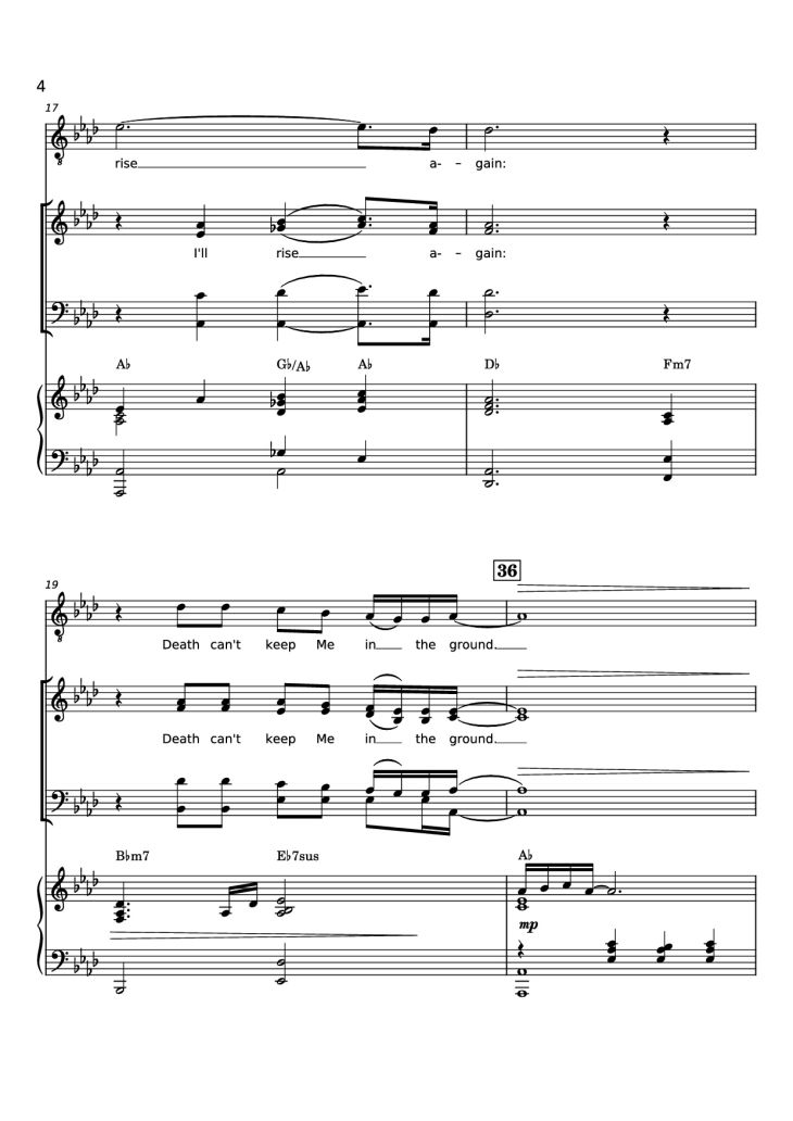Page 4 of the piano sheet music PDF Piano – Rise Again Piano by Words and Music by