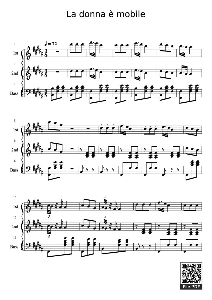 Page 1 of the piano sheet music PDF Piano – La donna è mobile Piano by Undefined