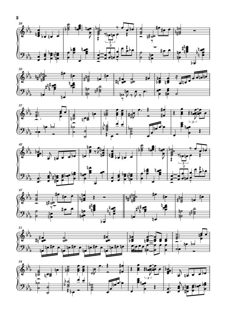 Page 2 of the piano sheet music PDF Piano – Ruby , My Dear Piano by Thelonious Monk