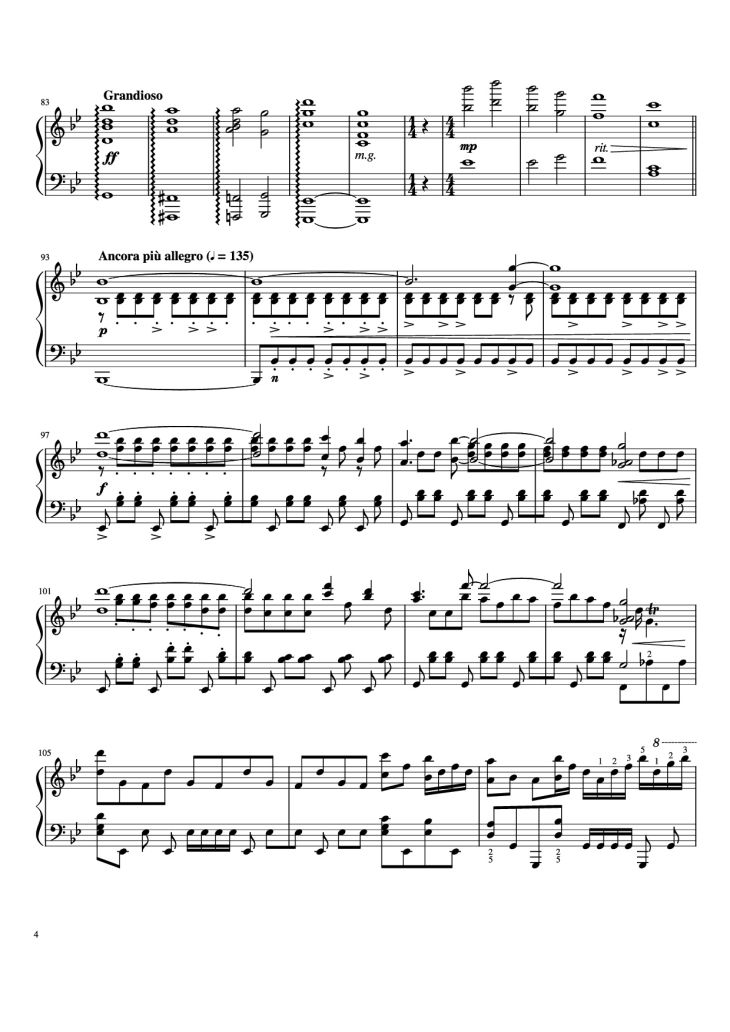 Page 4 of the piano sheet music PDF Piano – Alpha Piano by Daniel Rosenfeld