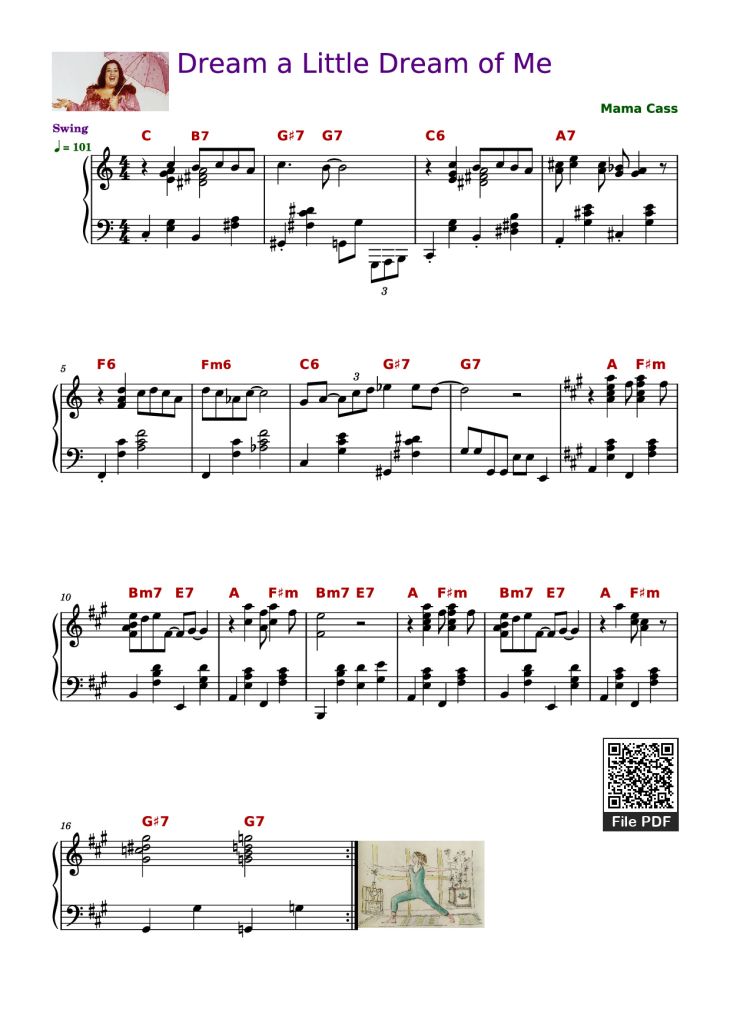 Page 1 of the piano sheet music PDF Piano – Dream a little dream of me - The Mamas & The Papas by Mama Cass