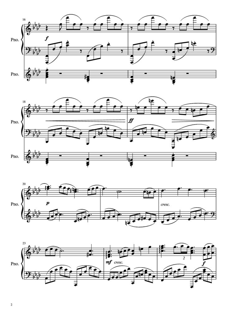 Page 2 of the piano sheet music PDF Piano – LILI Piano by Rigel Theatre