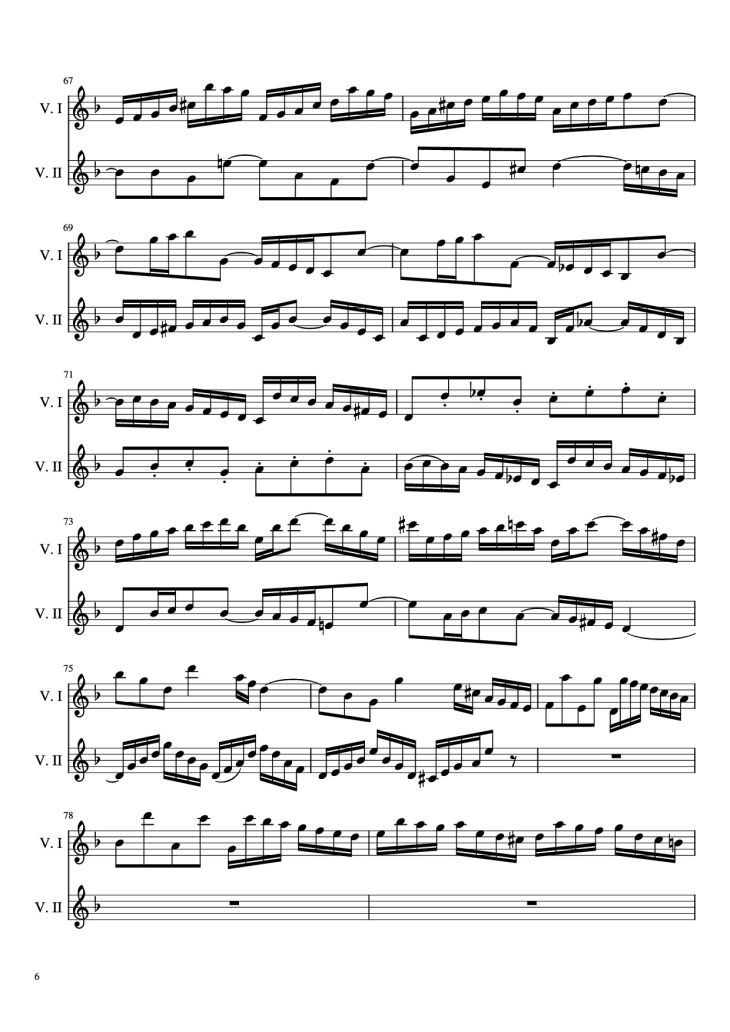 Page 6 of the piano sheet music PDF – Concerto pour 2 violons in ré minor Violin by Jean-Sébastien Bach, BWV 1043