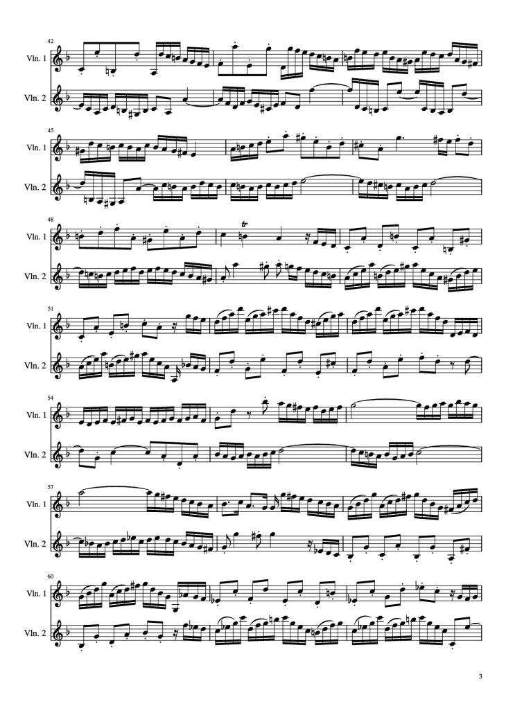 Page 3 of the piano sheet music PDF – Concerto for 2 Violins by J. S. Bach