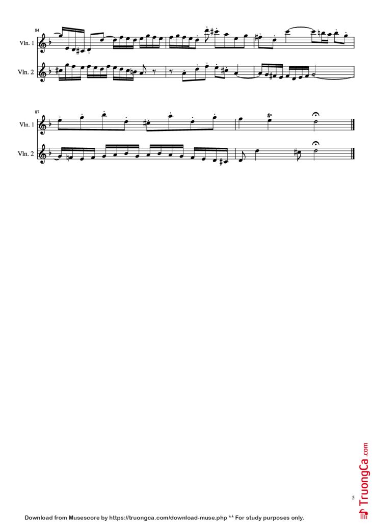 Page 5 of the piano sheet music PDF – Concerto for 2 Violins by J. S. Bach