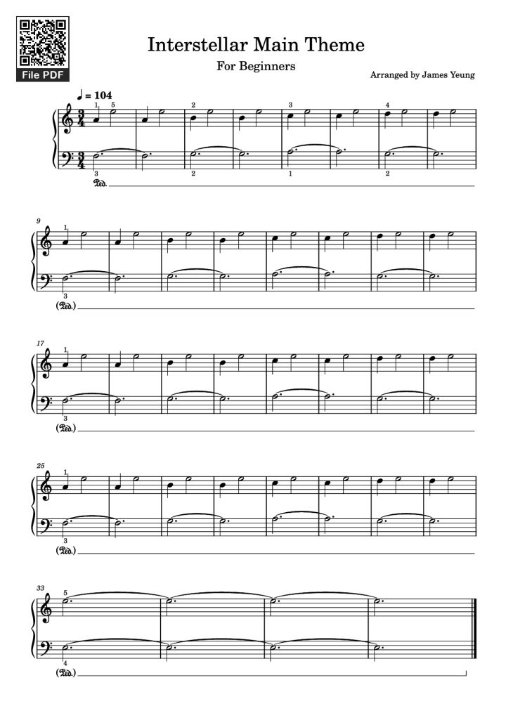 Page 1 of the piano sheet music PDF Piano – Interstellar Main Theme Piano by Arranged by James Yeung