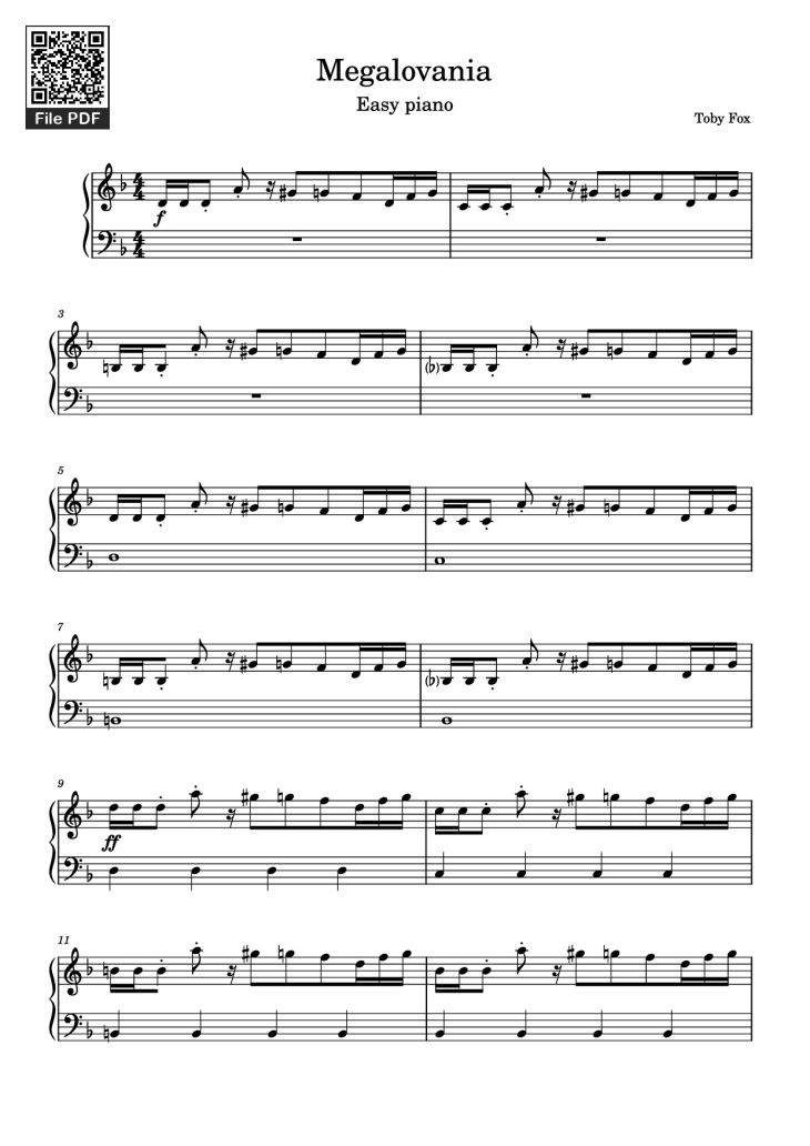 Page 1 of the piano sheet music PDF Piano – Megalovania Piano by Toby Fox