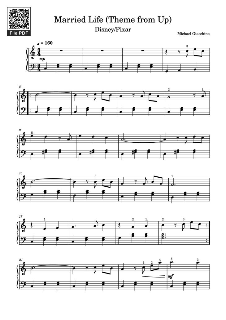 Page 1 of the piano sheet music PDF Piano – Married Life (Theme from Up) Piano by Michael Giacchino