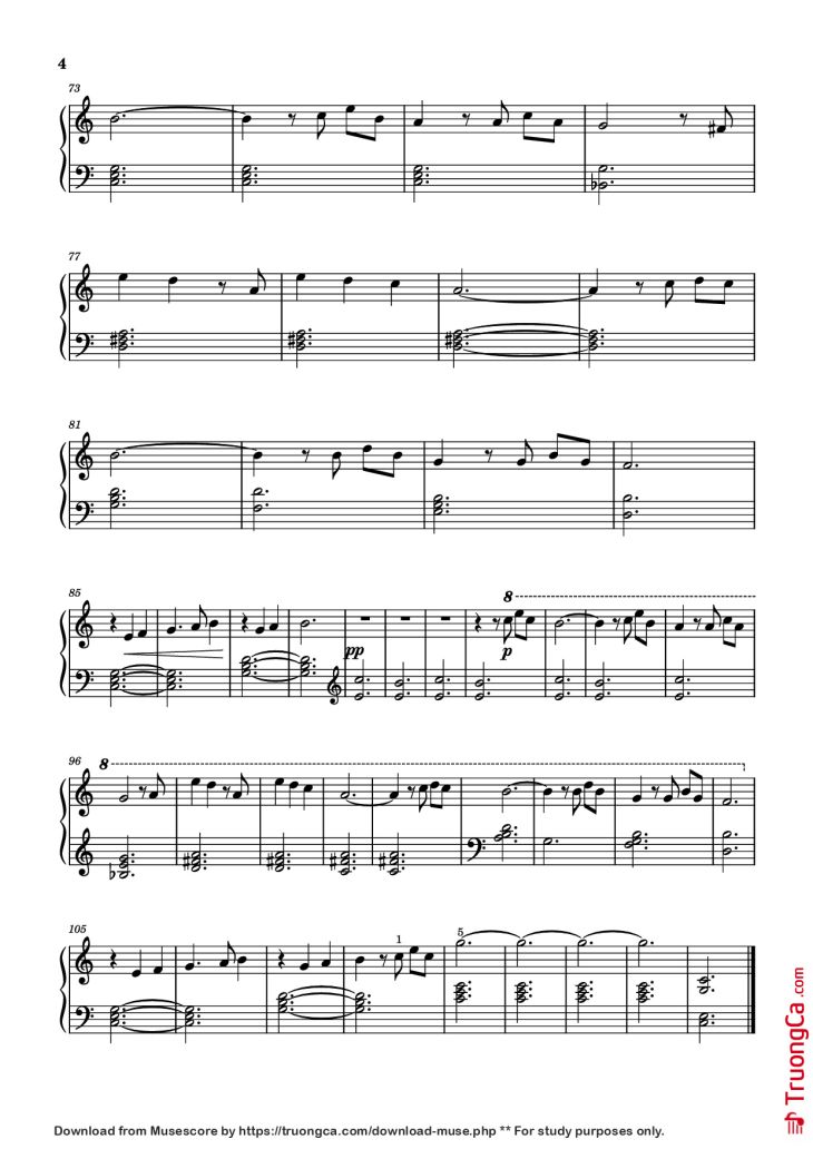 Page 4 of the piano sheet music PDF Piano – Married Life (Theme from Up) Piano by Michael Giacchino
