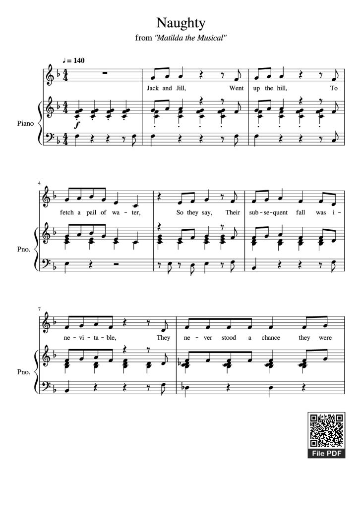 Page 1 of the piano sheet music PDF Piano – Naughty Piano by Undefined