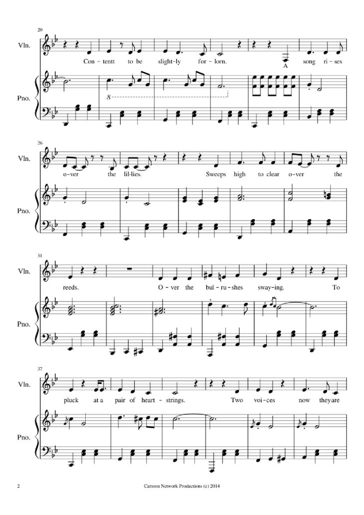 Page 2 of the piano sheet music PDF Piano – Over The Garden Wall Frog Theme Piano by The Blasting Company Arranged by treblesnail