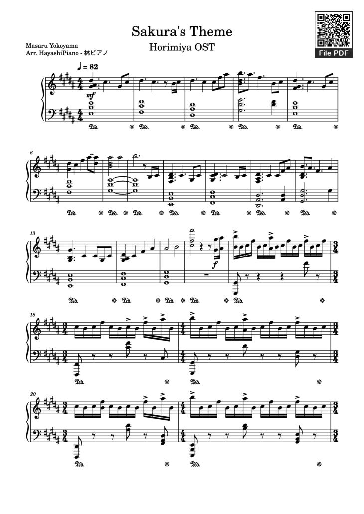 Page 1 of the piano sheet music PDF Piano – Sakura
