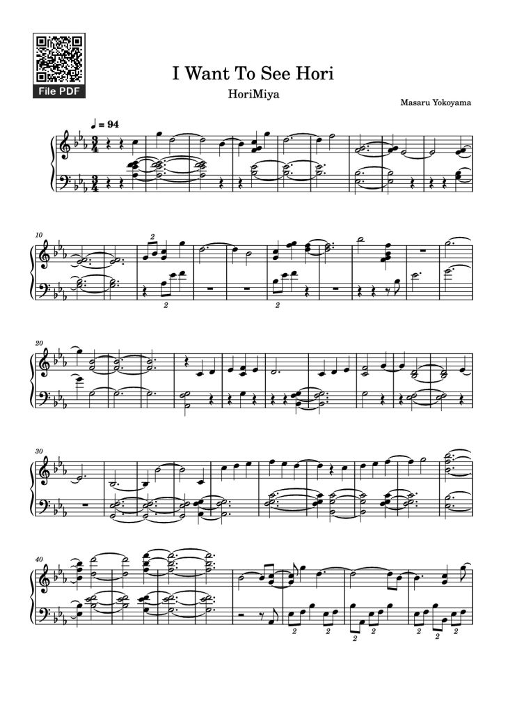Page 1 of the piano sheet music PDF Piano – I Want To See Hori Piano by Masaru Yokoyama