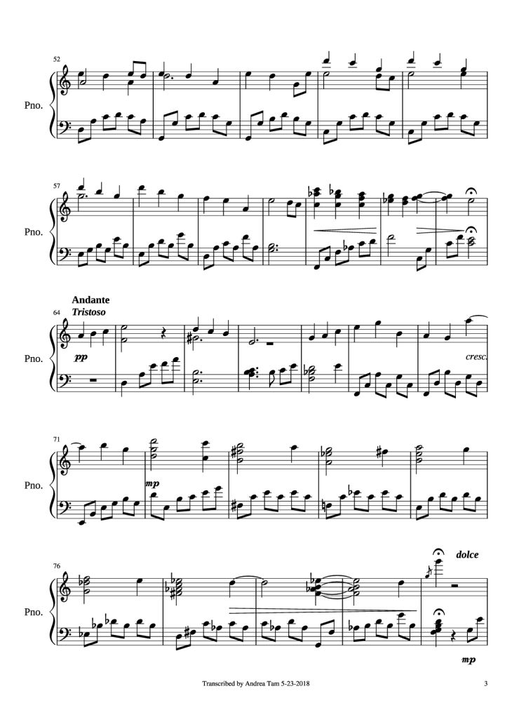 Page 3 of the piano sheet music PDF Piano – Promise of the World Piano by Composed byJoe Hisaishi Transcribed by Andrea Tam