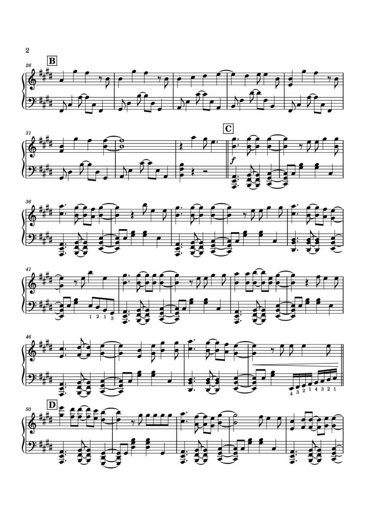 Page 2 of the piano sheet music PDF Piano – Anytime Anywhere Piano by Milet