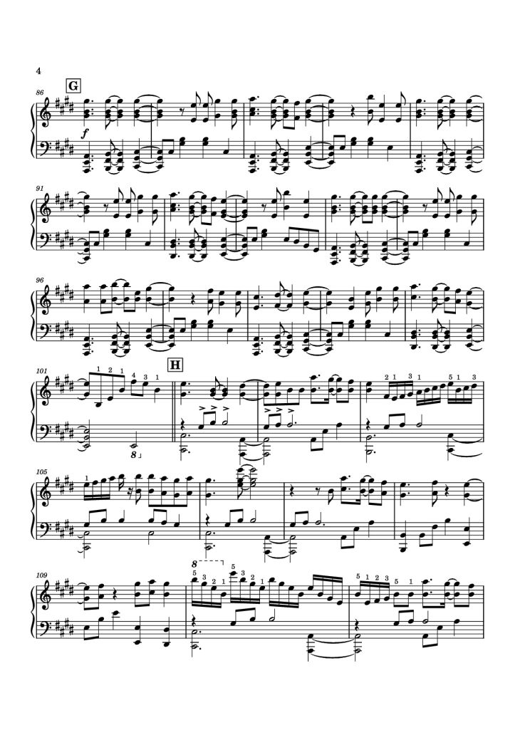 Page 4 of the piano sheet music PDF Piano – Anytime Anywhere Piano by Milet