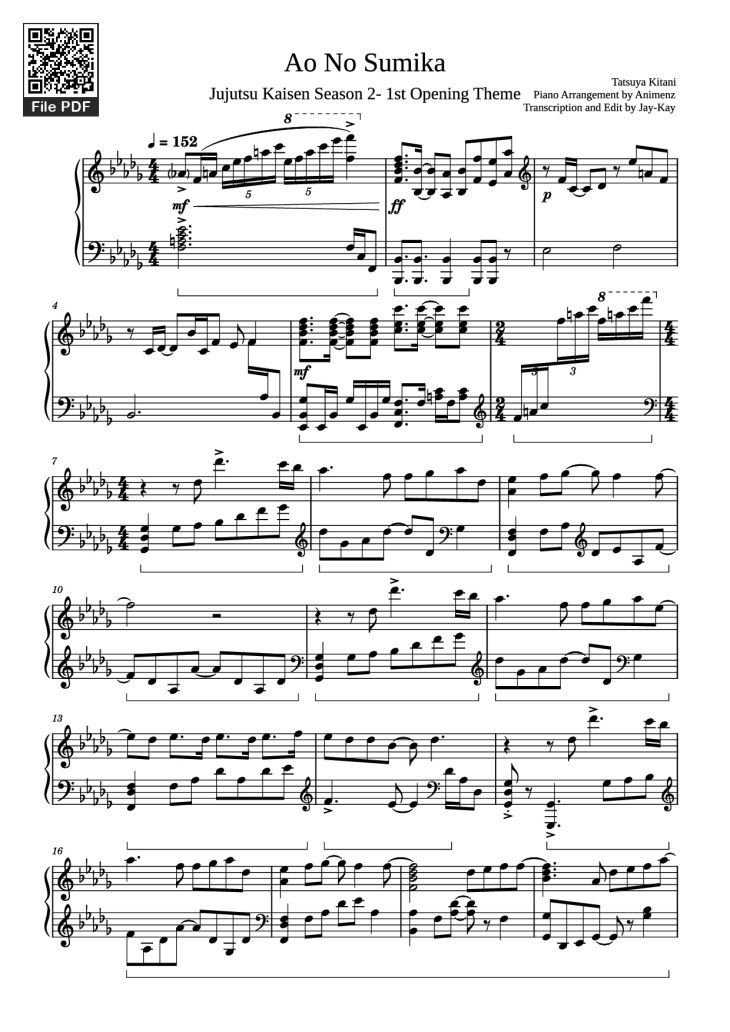 Page 1 of the piano sheet music PDF Piano – Ao No Sumika Piano by Tatsuya Kitani